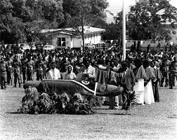 First Vanuatu Flag raising at Independence Park grandstand, 30 July 1980