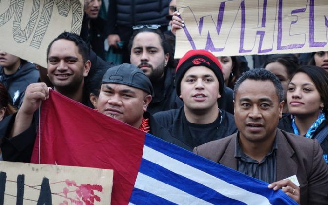 David Tua (left) and Labour's Pacific Vice-President Jerome Mika (right) march on parliament for West Papua freedom. Photo: RNZI/Johnny Blades