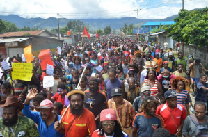 Independence protesters march in Wamena, West Papua, on Monday. Image: Free West Papua/TeleSur