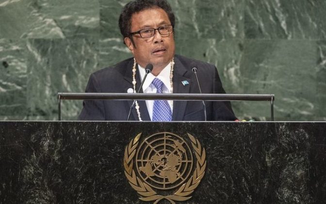 Presiden Palau, Tommy Remengesau Junior, berbicara di hadapan Sidang Majelis Umum PBB. -RNZI/ UN