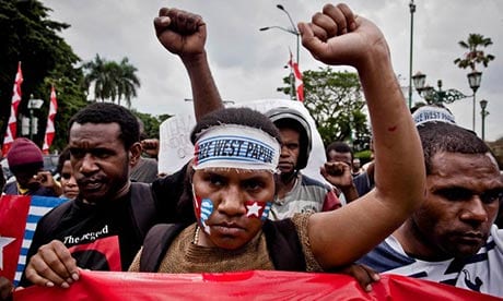 West Papuan students in Yogyakarta protesting in support of independence for the territory, which has been part of Indonesia since 1969. Photograph: Ulet Ifansasti/Getty