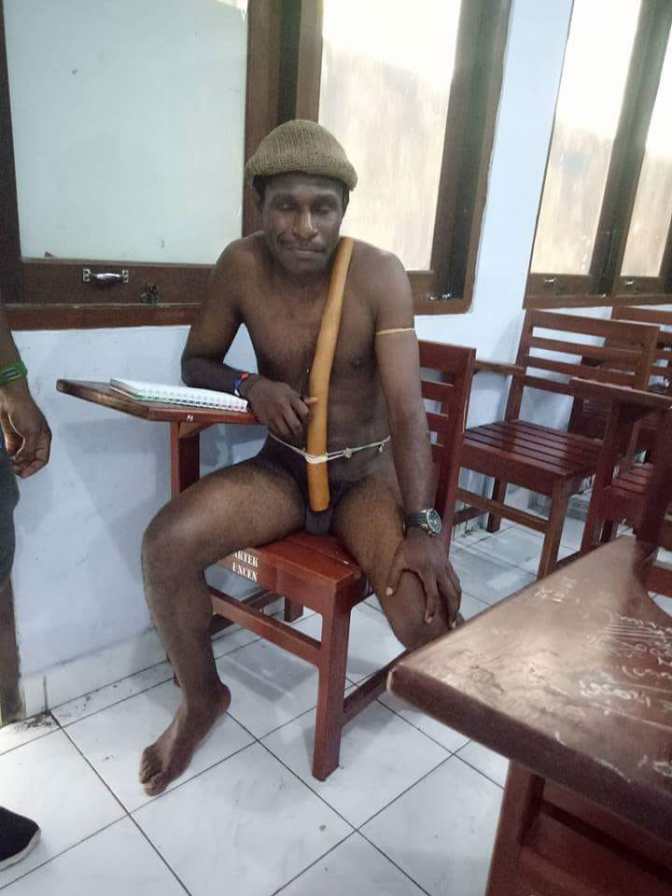 West Papuan student wearing traditional clothe at one of the universities in Wset Papua