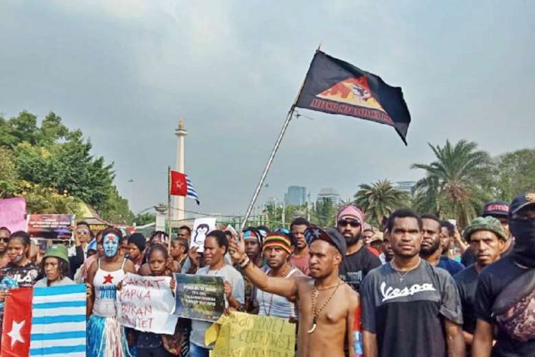 Papuan students rally in Jakarta in August 2019 to protest against the arrest of 40 students in Surabaya in East Java province several days earlier. (Photo supplied)