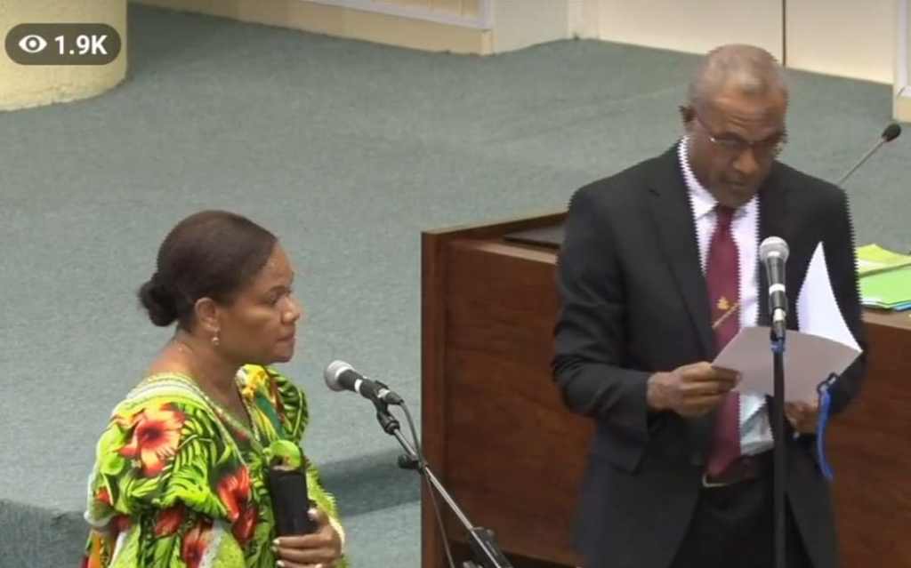 Vanuatu's only Woman MP Gloria Julia King takes her oath in parliament. November 2022 Photo: VBTC